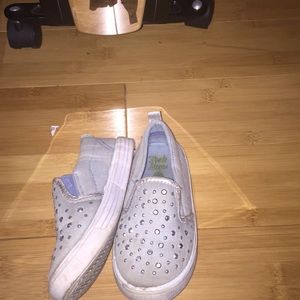 Gray slip on’s with Silver gems